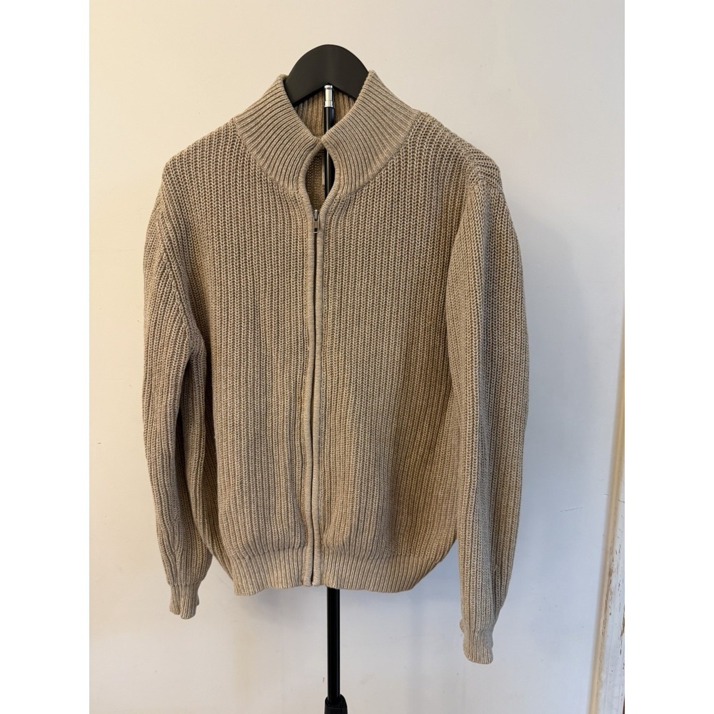 LL Bean Men's Cream Full Zip Cable Knit Fisherman Cardigan S REG Coastal Winter